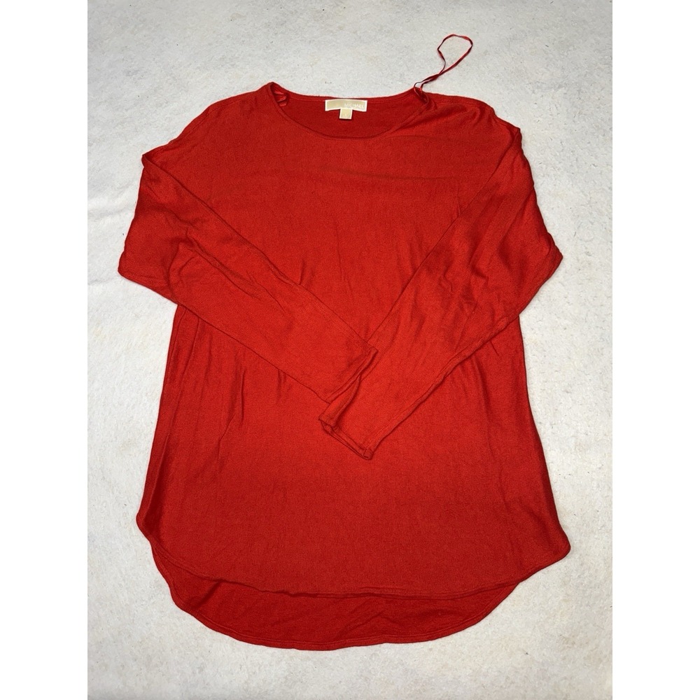Michael Kors Women's Red Long Sleeve Sweater Tunic Zipper Side Size L Christmas‎